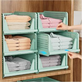 SNSLXH 5 Pack Stackable Closet Shelf Organizer, Multifunctional & Foldable Closet Organizer for Bathroom Kitchen Closet Storage, Space-Saving Closet Drawer Storage Box, White (5pack Green)