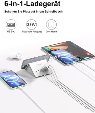 Багатопортова USB зарядка POANES 25W - зарядний станція на 4 порти для iPhone, Samsung, LG, Huawei та інших пристроїв (чорний)