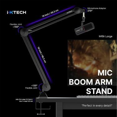 IXTECH Dynaisches мікрофон з нирковою характеристикою RGB, USB/XLR, для студії, подкастів, стрімінгу, запису, геймінгу, співу, Voice-Over, білий (MI06 Large)