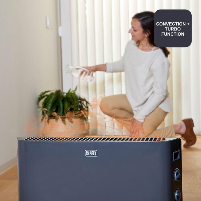 Електрична керамічна стінова панель Black+Decker BXWSH2000E для ванної кімнати з цифровим термостатом, програмуванням, пультом ДУ та LED-дисплеєм (2000W)