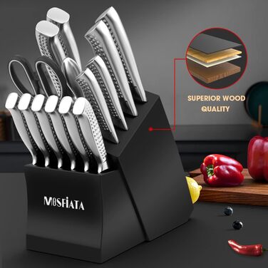 Набір ножів кухонних MOSFiATA 17 предметів: професійні ножі з нержавіючої сталі, ножиці, блок для ножів, подарункова упаковка
