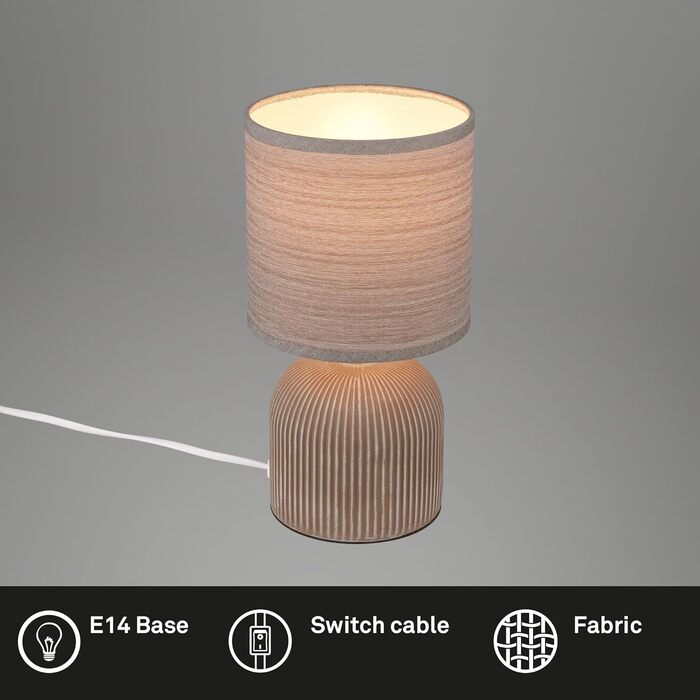 Торшер BRILONER з тканинним абажуром, вимикачем на кабелі, керамічним цоколем, 15x28 см (ДxВ), Колір: Коричневий