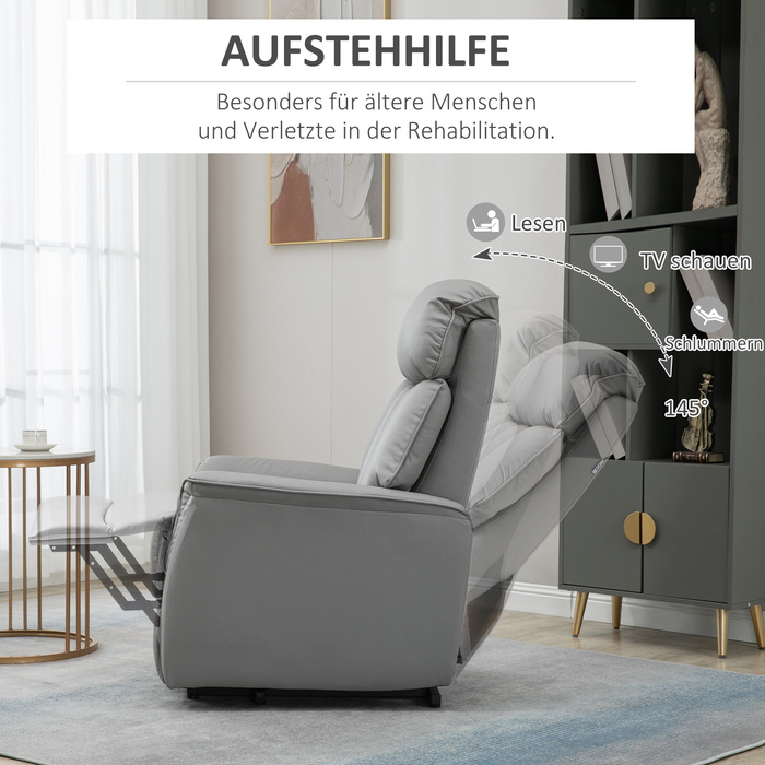 HOMCOM electric lift chair, upholstered recliner with lift assist and reclining function, TV chair with remote control