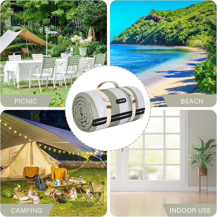 Плед для пікніка HX&OD водонепроникний, 203x203 см, складаний, з ручкою для перенесення, сіро-зелений