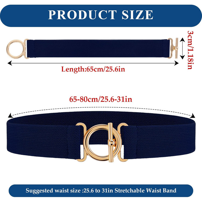 Жіночий еластичний ремінь Amaxiu з золотистою пряжкою, вузький для джинсів, штанів, суконь (темно-синій)