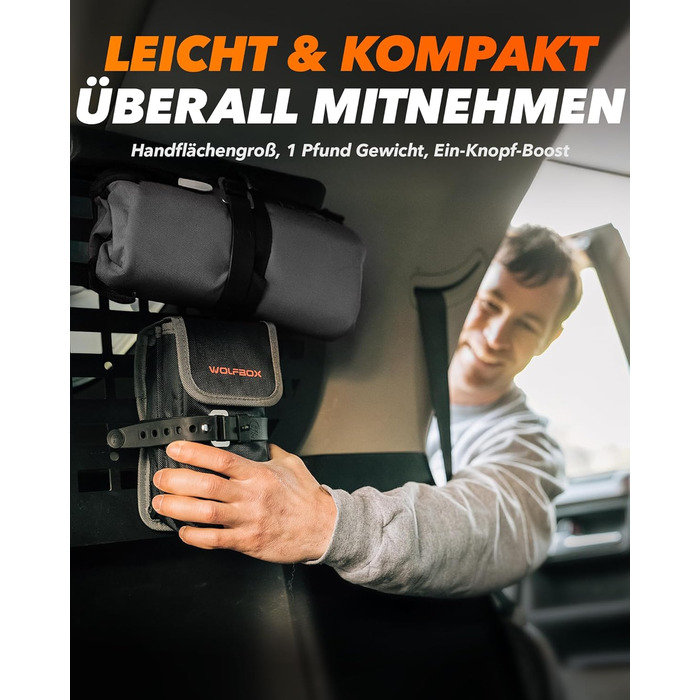 Powerbank WOLFBOX для запуску авто: 2000A, 12V, для бензину/дизеля (10L), LED-ліхтар, великий екран, кабель, бустер для SUV, вантажівок, мотоциклів