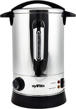 Grafner XL Stainless Steel Glühwein Cooker - 8.8 Liters - 1500 Watts with Tap, Thermostat and Overheat Protection Hot Beverage Dispenser
