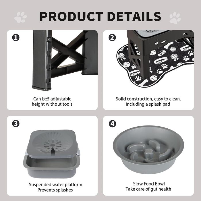 Набір мисок для собак і котів 3-в-1 з регулюванням висоти, антиковзною підстилкою та захистом від розливання (2x1000 мл)