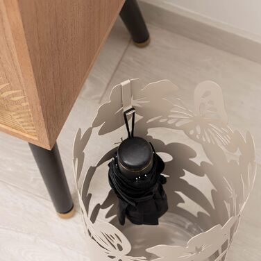 Підставка для парасольки Baroni Home: сучасний дизайн, метал, квіти, 2 гачки, знімний контейнер, 19x19x49 см (білий, тауп)