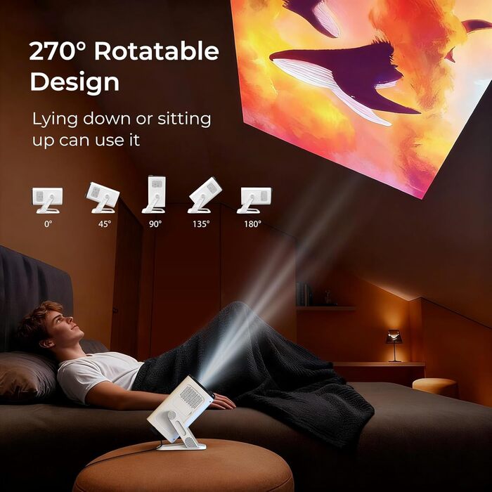 Проектор Mini Beamer 1080P/4K з Android 13 OS, WiFi 6, Bluetooth 5.4, підтримкою Netflix та Google CTS, HDMI, USB, iOS, LYNCAST N300 White