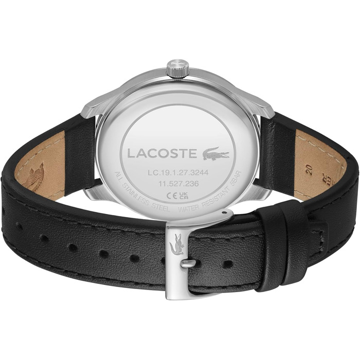 Годинник чоловічий Lacoste Lisbon з кварцовим механізмом, ремінцем з нержавіючої сталі або шкіри (чорний)