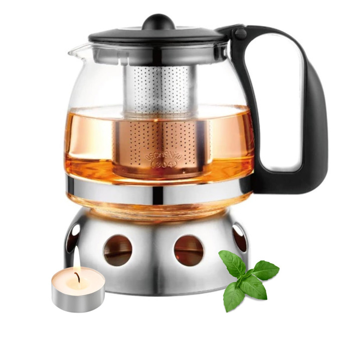 Скляна чайник T24 з ситечком, 1250 мл (без підставки)