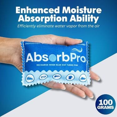 Absorb Pro Rechargeable Moisture Absorber Bags, 10 Pack, 100g, Reusable Moisture Absorbers, Silica Gel Packets for Trash Cans, Gym Bags, Gun Safes, Food Storage