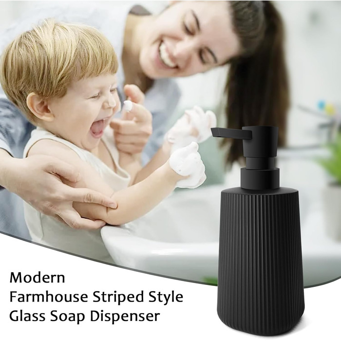 Дозатор мила скляний чорний матовий, дозатор для миття посуду, для кухні та ванної кімнати, з помповим механізмом (1 шт., чорний)