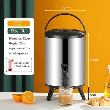 Insulated Beverage Dispenser, Large Capacity, Drink Dispenser, Hot and Cold Foam-Insulated Container with Stable Resin Spout for Outdoor, Camping, Picnic, Party (6 L)
