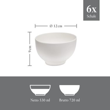 Набір мисок Villeroy & Boch Vivo Basic White на 6 персон, преміум порцеляна, для супу, салату, мюслі, білий, підходить для мікрохвильової печі та посудомийної машини