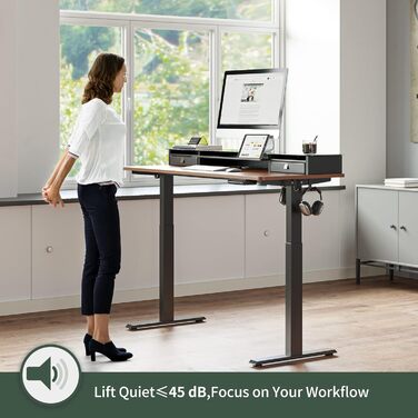 FEZIBO Electric Standing Desk with 2 Drawers - 140x60cm Adjustable Height Desk with Memory Control, Anti-Collision System, Light Brown Home Office Desk