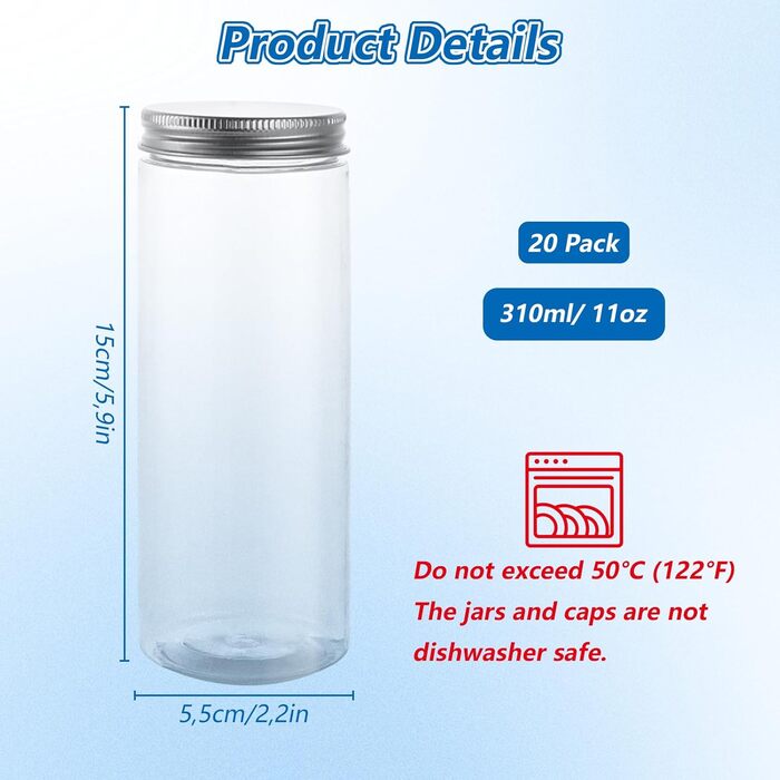 Набір контейнерів для зберігання 16 шт. по 500 мл з кришкою, прозорі пластикові банки для продуктів, BPA-Free, для солодощів та їжі