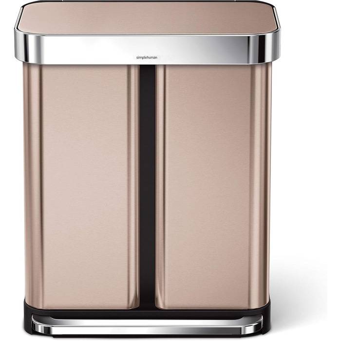 Simplehuman відро для сміття 45 л з педальним механізмом, з відділенням для пакетів, для кухні, з нержавіючої сталі, сірий кришка