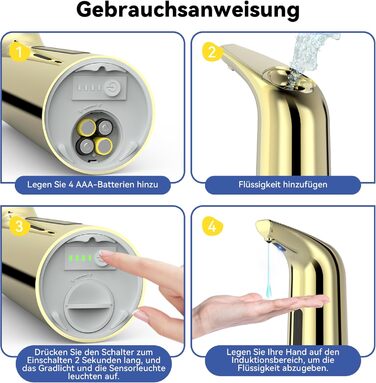 Автоматичний безконтактний диспенсер для мила з 4 рівнями регулювання, 400 мл, електричний, на батарейках, для встановлення на стільницю, з інфрачервоним сенсором (Бронзовий) (400мл Золотий)