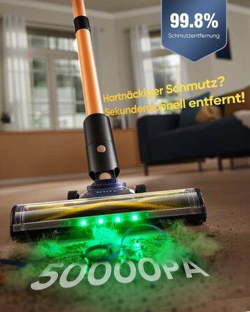 Бездротовий пилосос Vexilar V12 Akku: 50 хв роботи, 50 kPa, 450 W, антинамотування, легкий, безщітковий мотор, для твердих поверхонь, килимів, шерсті тварин (жовтий)