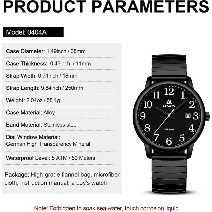 Чоловічий годинник: аналоговий кварцовий годинник з датою, водонепроникний, 38 мм, чорний. Стильний годинник для бізнесу та повсякденного носіння