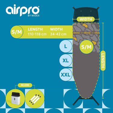 Блискучий чохол для праски з пароутворенням 6-шарів - S/M, універсальний, до 115x39 см. Без води під прасувальним столом, прасування на 50% швидше. Зроблено в Європі, Flagstones S/M