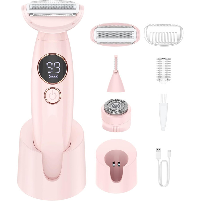Електричний жіночий триммер 3-в-1 для тіла, обличчя, Bikinizone та ніг. Вологостійкий, USB-зарядка, білий (рожевий)