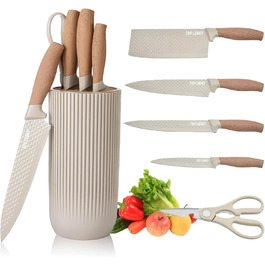 Набір кухонних ножів, 6 предметів: гострі ножі з нержавіючої сталі з антипригарним покриттям, набір для кухні з підставкою (Хакі)