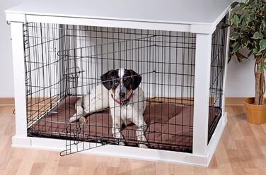 Дерев'яний вольєр для собак Dobar® розмір M - Будка для собак з поверхнею столу - Будка для собак для дому - Будка для собак з масиву дерева - журнальний столик - 83 x 55 x 59 см - Білий