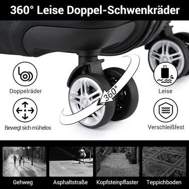 Чемодан-валіза KONO з ABS+PC: міцний, з TSA-замком та 4 колесами (52 см, чорний)