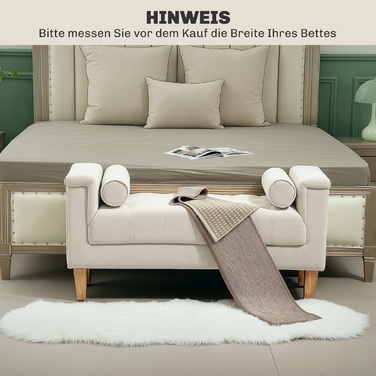 HOMCOM Bench with Chenille Upholstery, Armrest Bed Bench with 2 Cylinder Cushions, Wooden Frame, Shoe Bench for Bedroom, Living Room, Entryway 115 x 44 x 58 cm Beige | Aosom