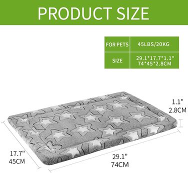 EMPSIGN Dog Bed, Medium Dogs, Washable Dog Cushion (cool and warm), Dog Mat made of high-density foam for crates, grey, 76x51x2.8cm