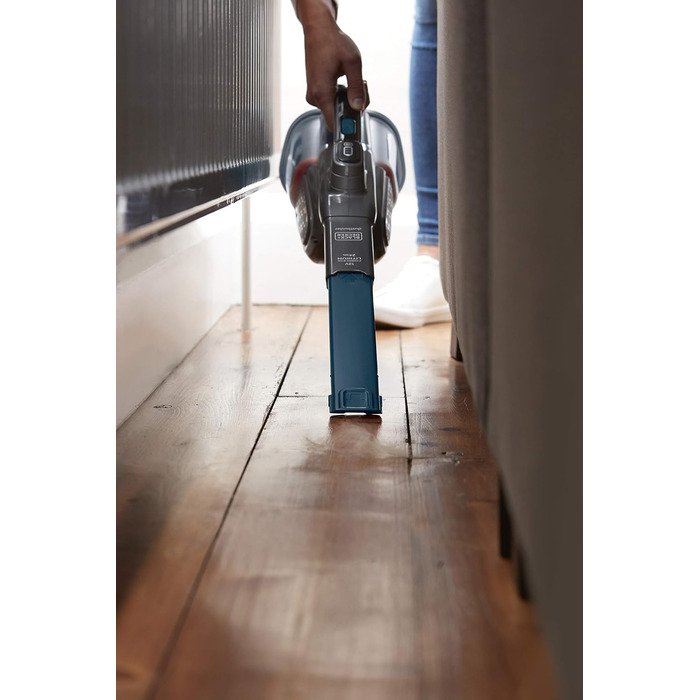 Акумуляторний пилосос ручний BLACK+DECKER BHHV315J Lithium Dustbuster Titanium/Blue 12V, 20AW, з циклонною технологією та насадкою для щілин, безмішковий, з док-станцією