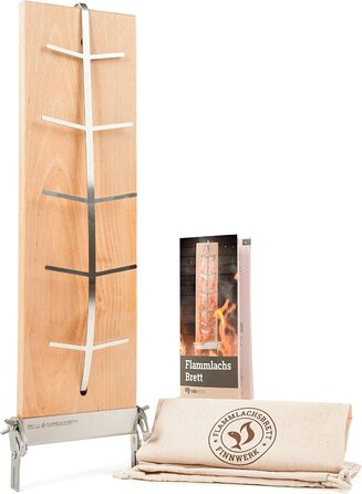 Finnwerk Salmon Plank Set - Stainless Steel Holder, Solid Birch Wood - Perfect for Grilling & Smoking - Angled System