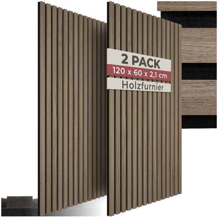 Акустичні 3D-панелі tectake для стін 120 x 60 x 2,1 см, шумопоглищаючі панелі під темний дуб, набір 2 шт.