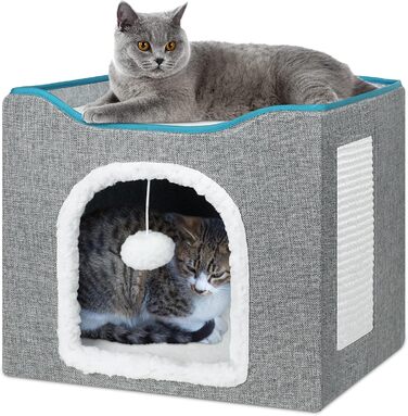 Кігтечка-будиночок для котів Brian & Dany, сіра, 40x40x32 см з ігровим м'ячиком та когтеточкою