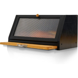 YOUDENOVA Хлібниця з дощечкою для нарізання, дерев'яна хлібниця, коробка для зберігання, бамбукова скринька для хліба, солі та перечниці, 39x25x20 (ДxШxВ) см, Чорний