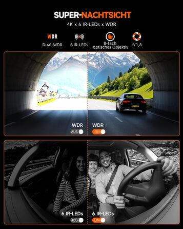 Відеореєстратор E-YEEGER Dashcam Auto 345° Panorama 4K+2.5K з GPS, WiFi, HDR, Нічне бачення, Паркувальний режим, Loop-запис, SD-карта 64GB