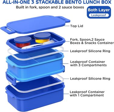 Ланчбокс WayEee 2130 мл, великий об'єм, витікoзахисний, BPA Free, для дорослих (блакитний)