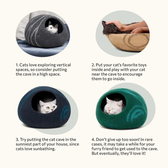Квіткове ліжко для котів Meowfia – затишна печера з 100% мериносової вовни (L, світло-сірий)