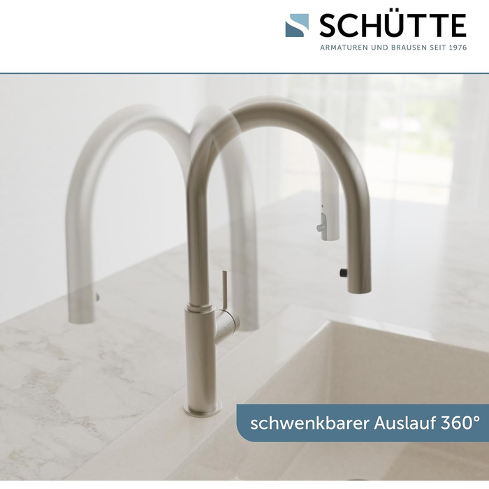Кухонний змішувач SCHÜTTE 79562 Blackpool з висувною лійкою, поворотний на 360°, з однорідним змішувачем, нержавіюча сталь