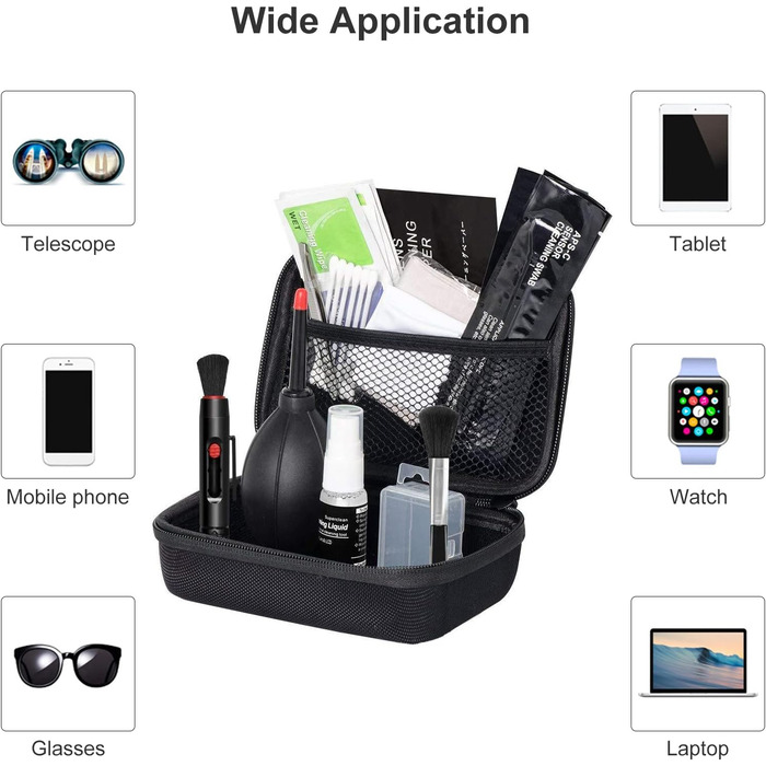 Набір для чищення камери 14-в-1: об'єктиви, фільтри, мобільні телефони. Комплектація: стилус, щітка, повітряний дюймаметр, серветка