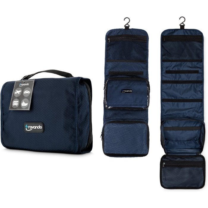 Чоловіча дорожня косметичка TRAVANDO з петлею, прозора, велика, для подорожей, вміщує рідини, морського кольору