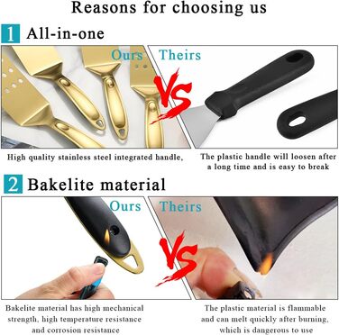 Набір аксесуарів для гриля Kyraton Gold Grill 9 шт. з титановою золотою обробкою, нержавіюча сталь з бакелітовими ручками, стійкий до високих температур, ідеальний для барбекю, тепаньякі та кемпінгу