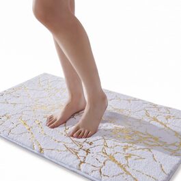 QJHOMO Non-Slip Bath Mat Washable Bathroom Rug, Gray Bathroom Carpet, Gold Decorative Rug Luxury Bathroom Accessories, Soft Microfiber Absorbent Bath Rug for Bathroom Bathtub, 40x60 cm