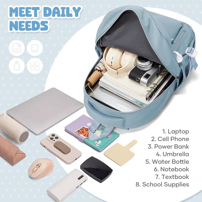 Шкільний рюкзак HYC00 для дівчаток та хлопчиків-підлітків, водонепроникний, з відділенням для 14-дюймового ноутбука, casual, для подорожей та навчання, M4-зелений (M7-світло-блакитний)