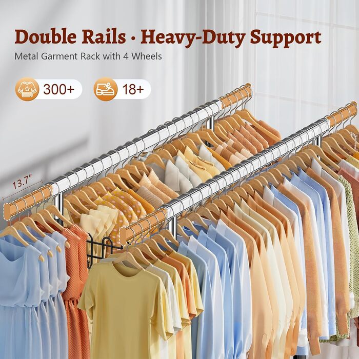 Стійка для одягу на колесах FAVOOOSTY, металева, мобільна, до 200 кг, чорна, 2 стяжки