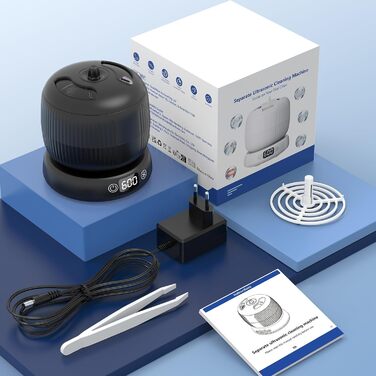 Ультразвуковий очищувач для зубних протезів, кап, брекетів та ювелірних виробів 200 мл, 45000 Гц, з УФ-лампою, чорний