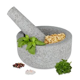 Гранітний ступка з толуштою Relaxdays, 8 x 16 см, для спецій та трав, сіра